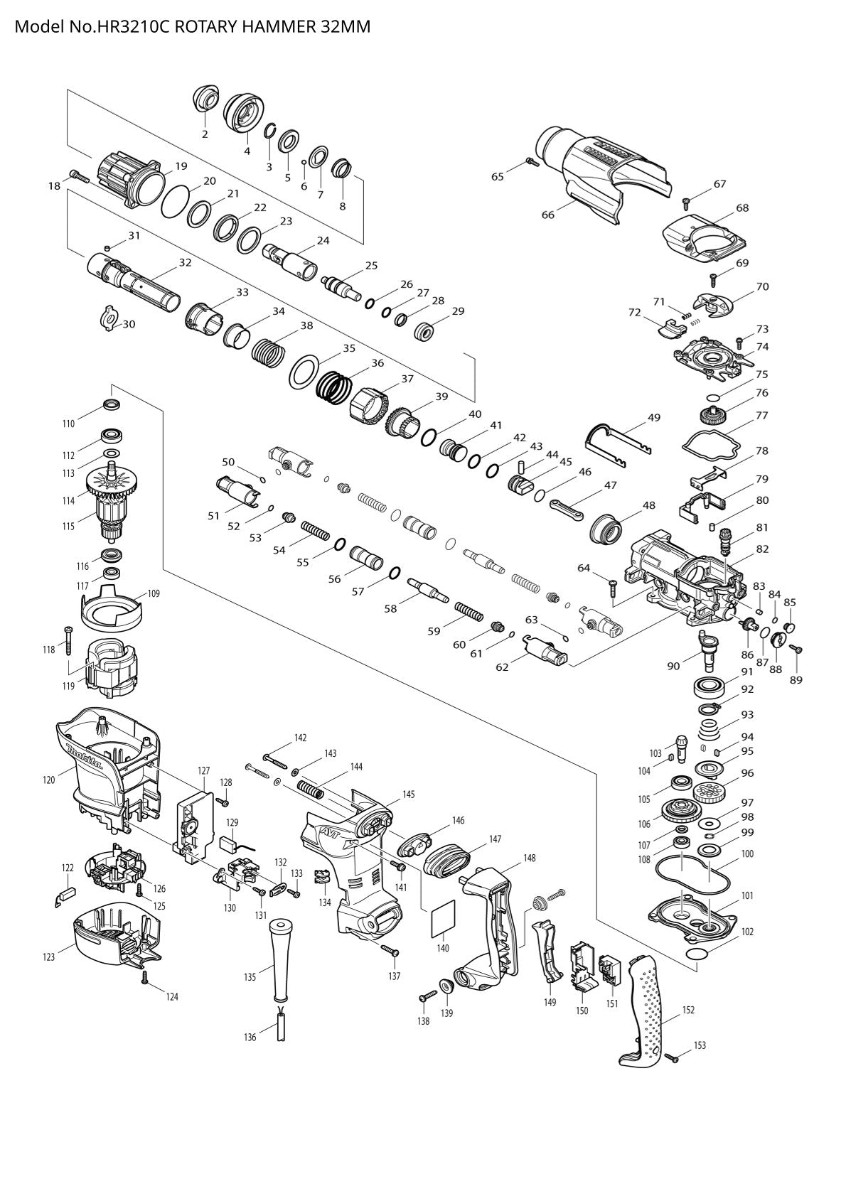 Pièces détachées perforateur burineur Makita HR3210C