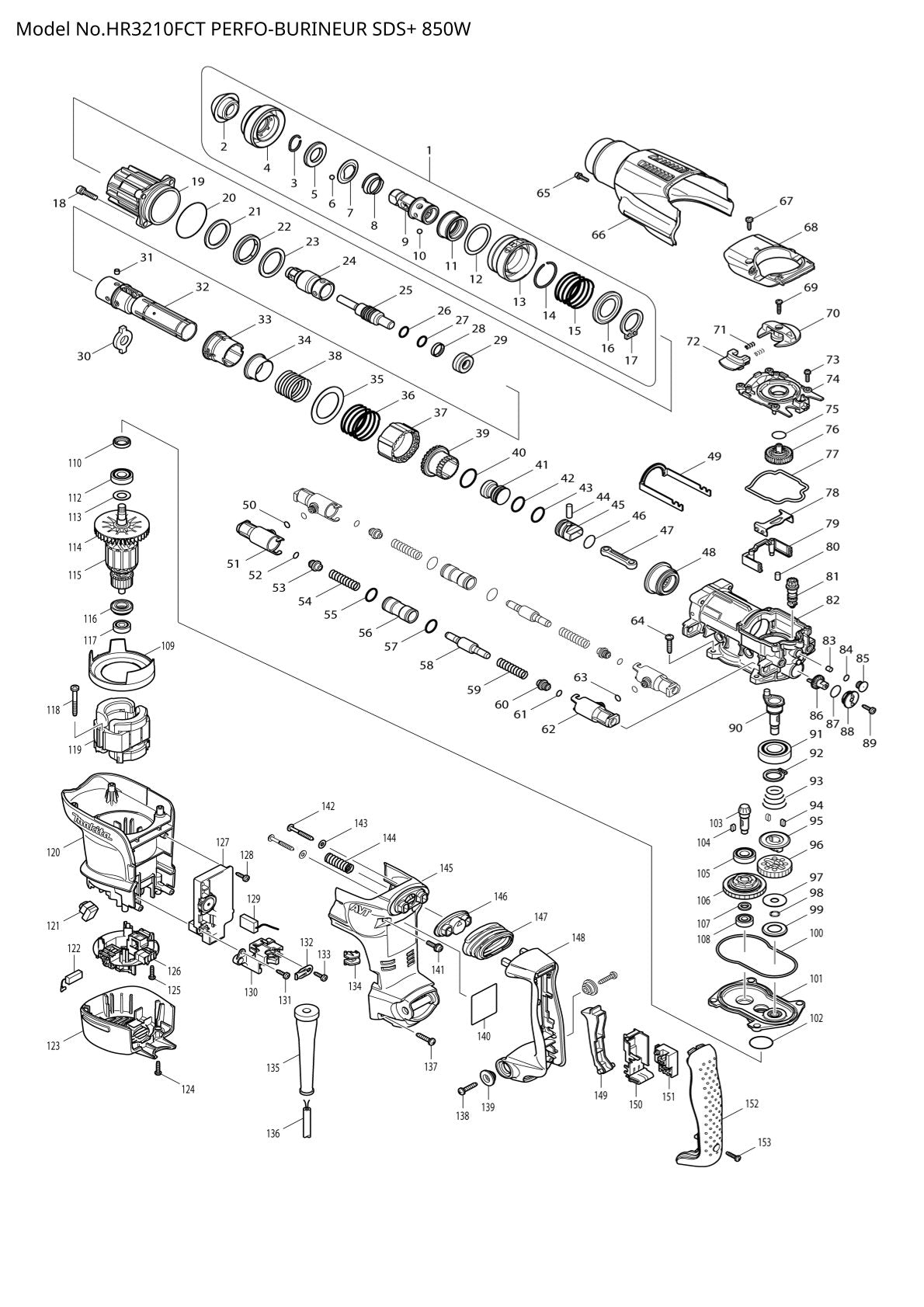 Pièces détachées perforateur burineur Makita HR3210FCT