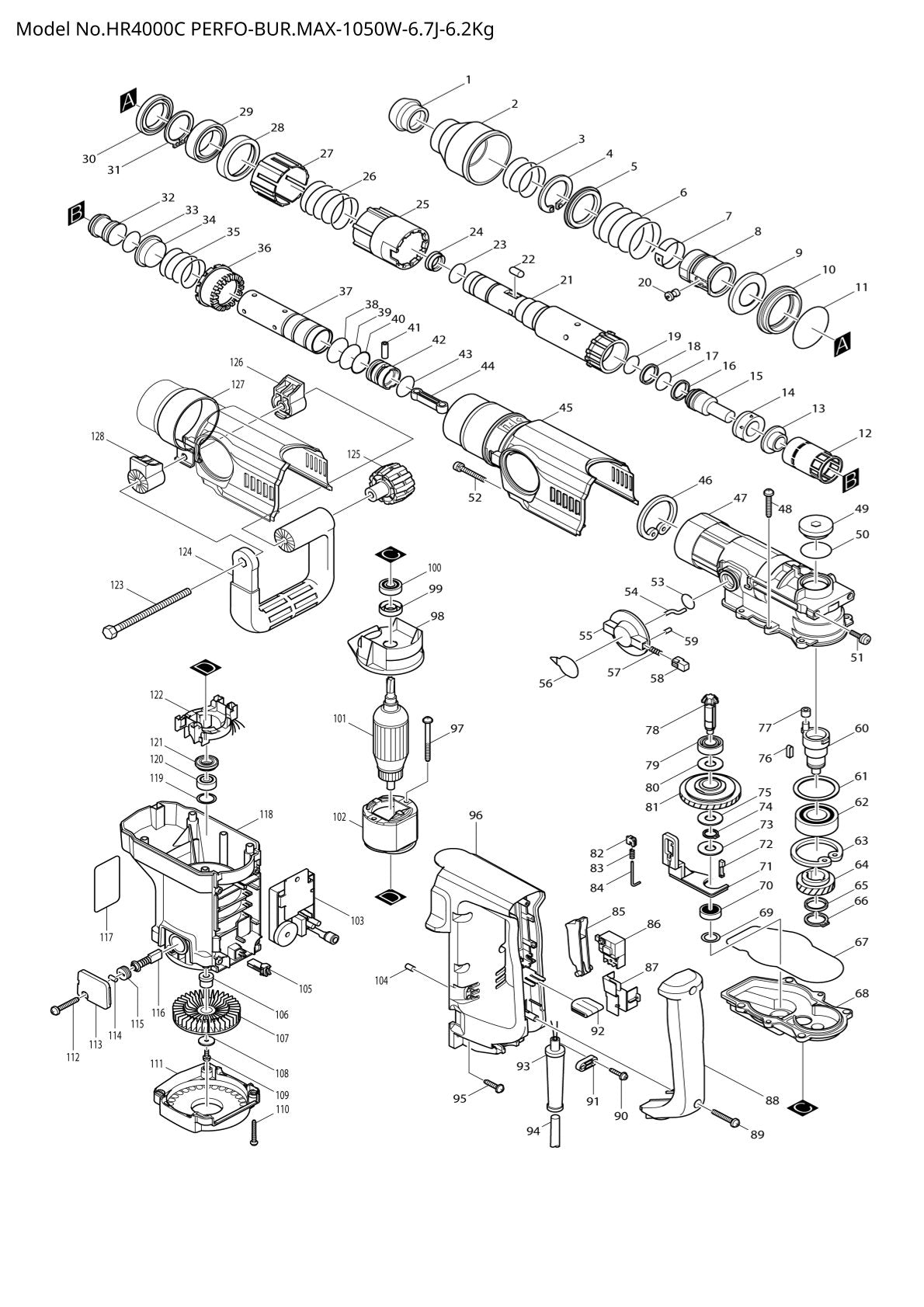 Pièces détachées perforateur burineur Makita HR4000C