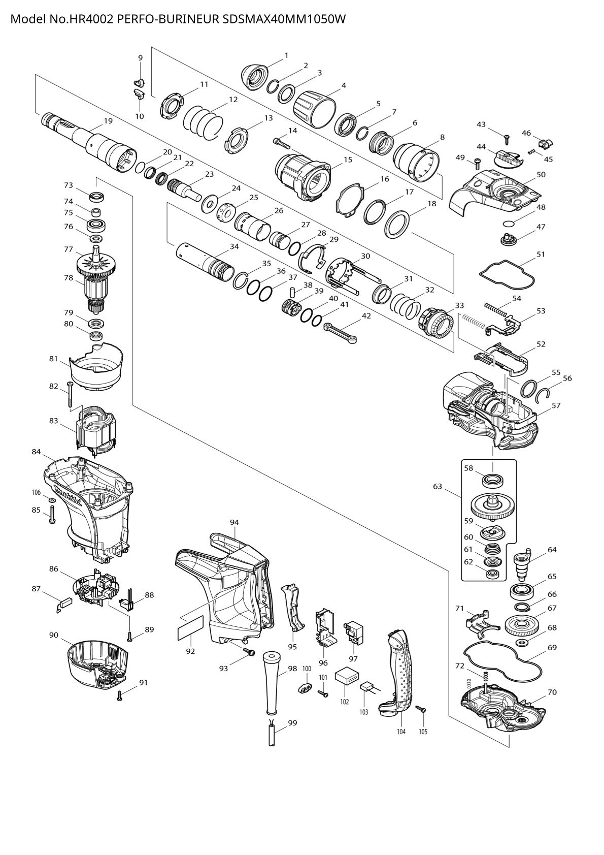 Pièces détachées perforateur burineur Makita HR4002
