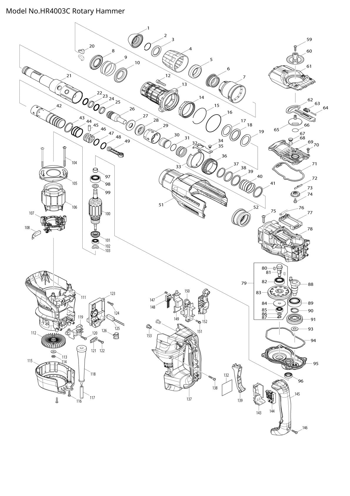 Pièces détachées perforateur burineur Makita HR4003C