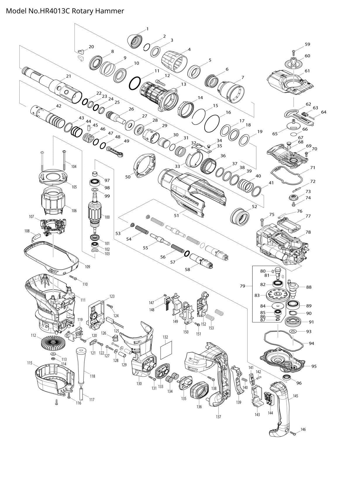 Pièces détachées perforateur burineur Makita HR4013C