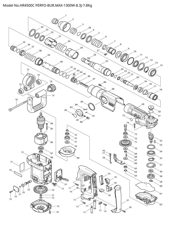 Pièces détachées perforateur burineur Makita HR4500C