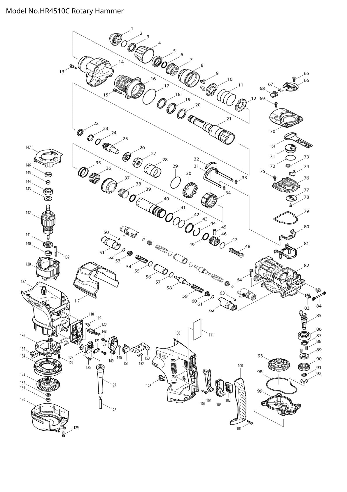 Pièces détachées perforateur burineur Makita HR4510C