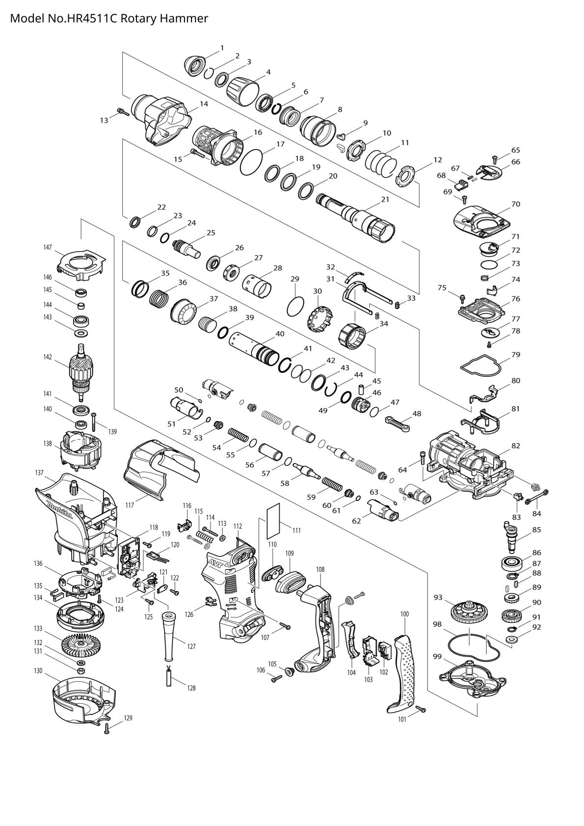 Pièces détachées perforateur burineur Makita HR4511C
