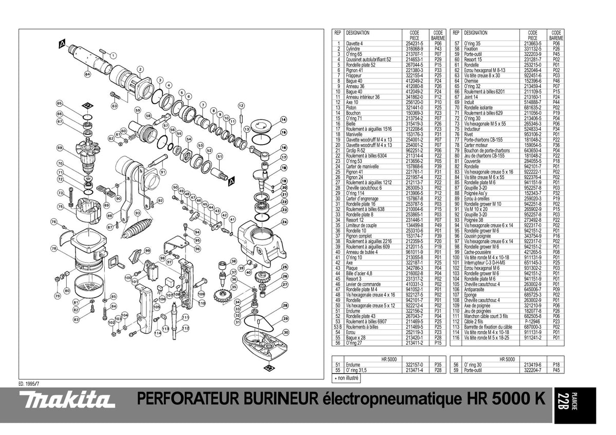Pièces détachées perforateur burineur Makita HR5000K