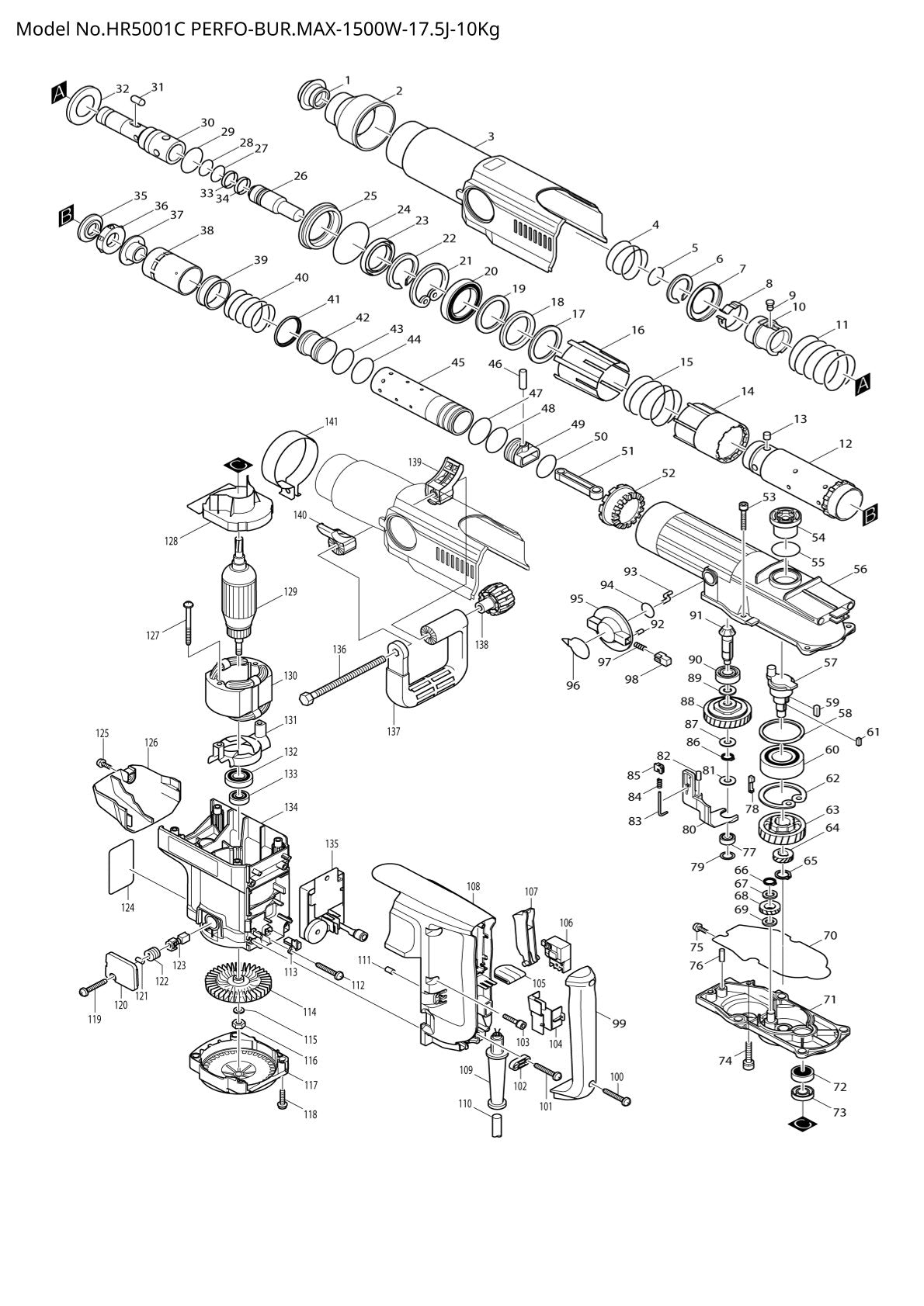 Pièces détachées perforateur burineur Makita HR5001C