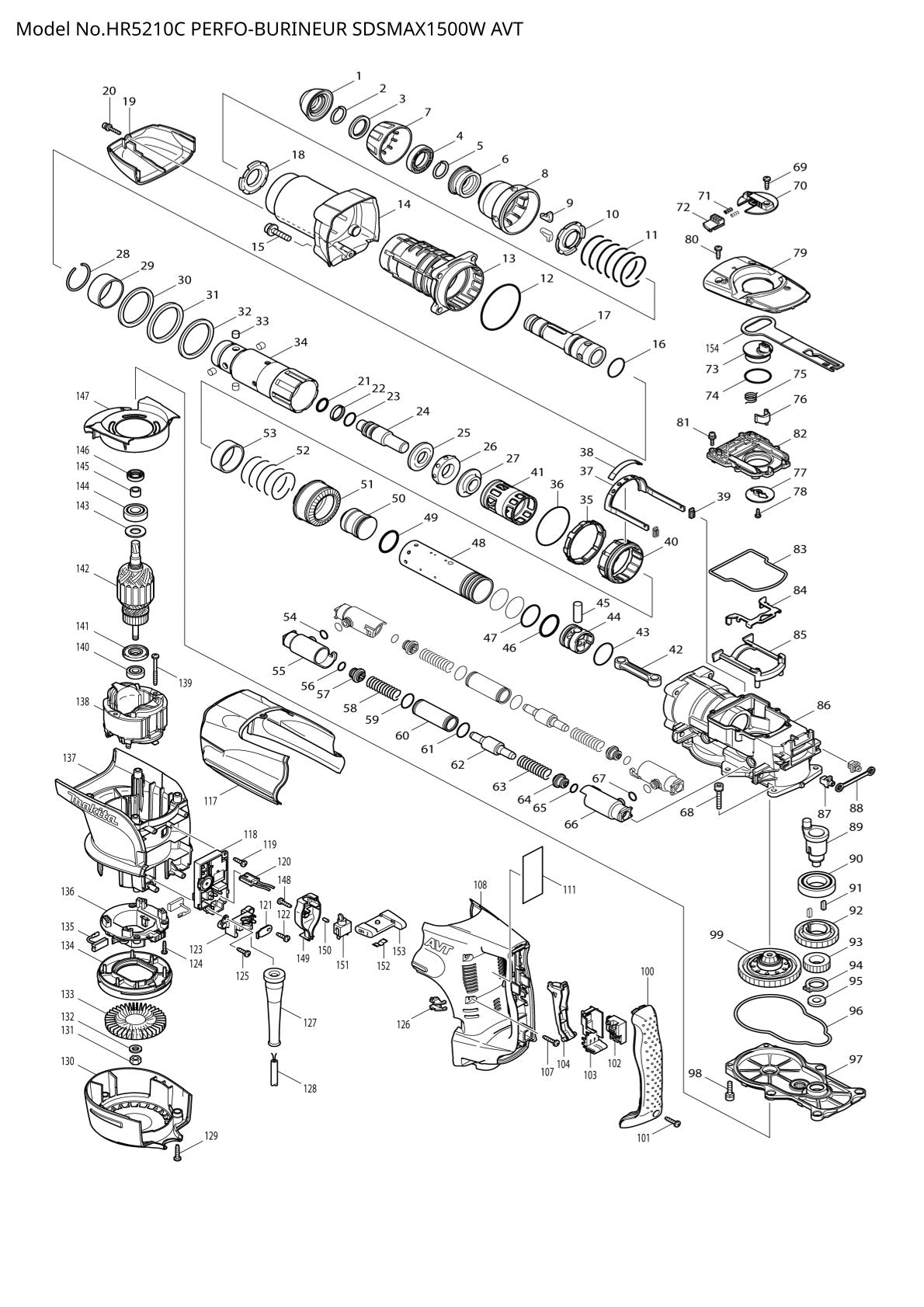 Pièces détachées perforateur burineur Makita HR5210C
