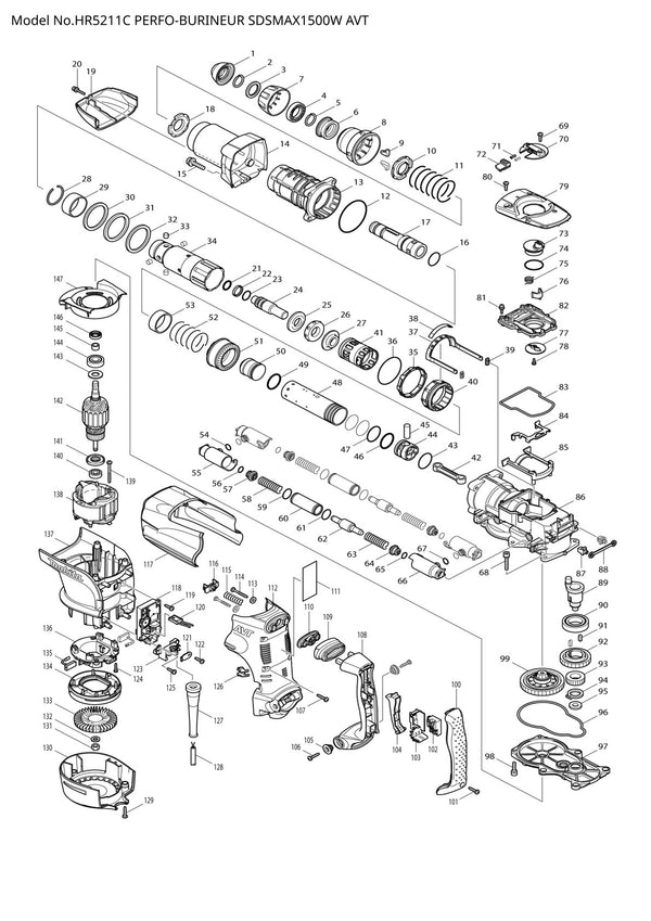 Pièces détachées perforateur burineur Makita HR5211C