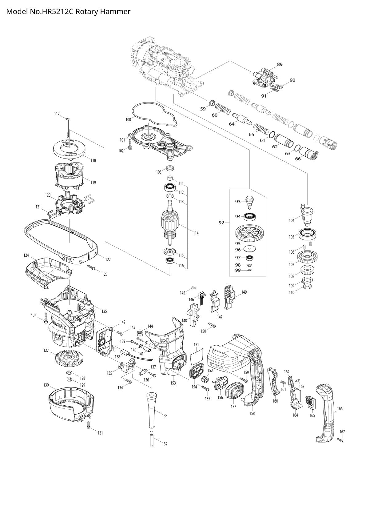 Pièces détachées perforateur burineur Makita HR5212C