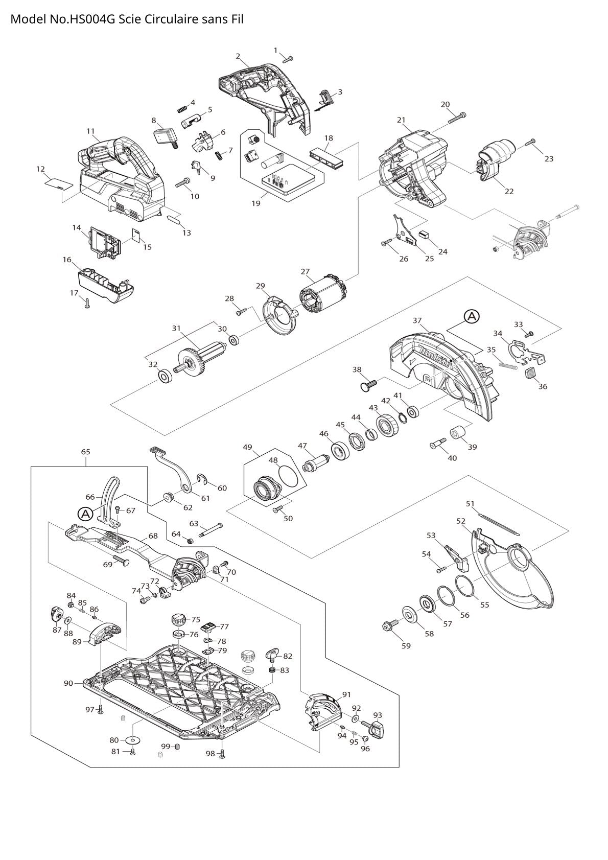 Pièces détachées scie circulaire sans fil Makita HS004G