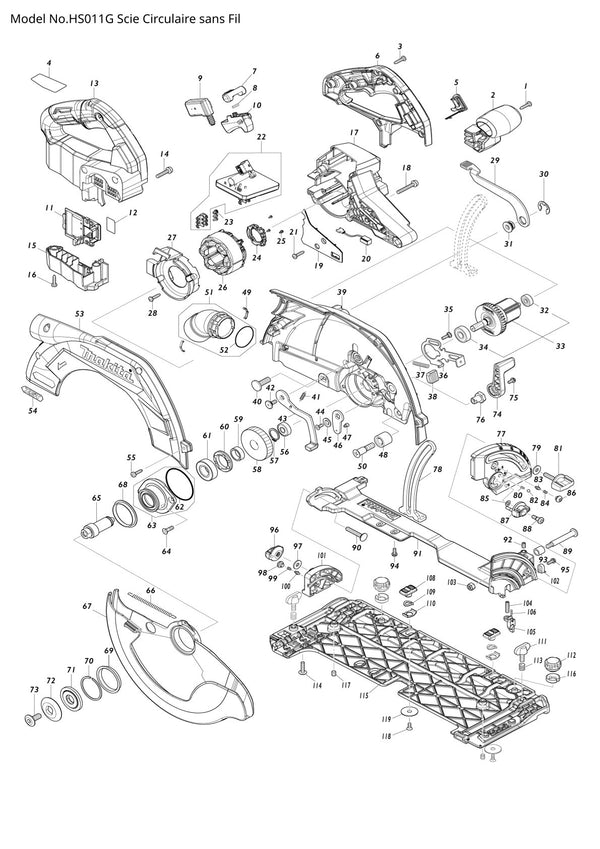 Pièces détachées scie circulaire sans fil Makita HS011G
