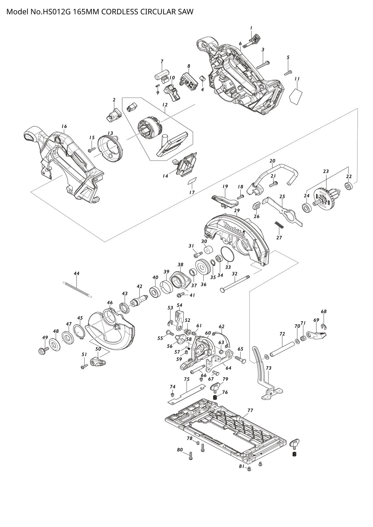 Pièces détachées scie circulaire sans fil Makita HS012G