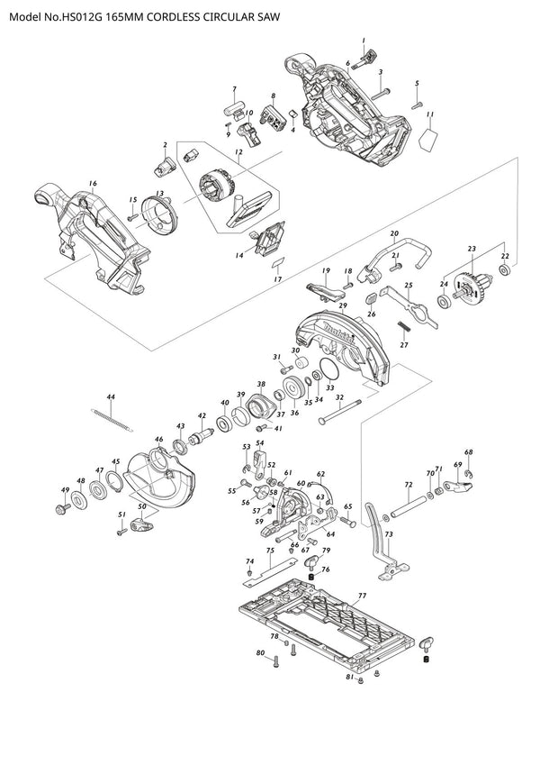 Pièces détachées scie circulaire sans fil Makita HS012G