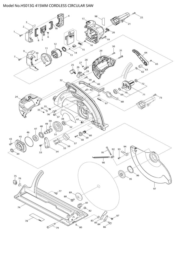 Pièces détachées scie circulaire sans fil Makita HS013G