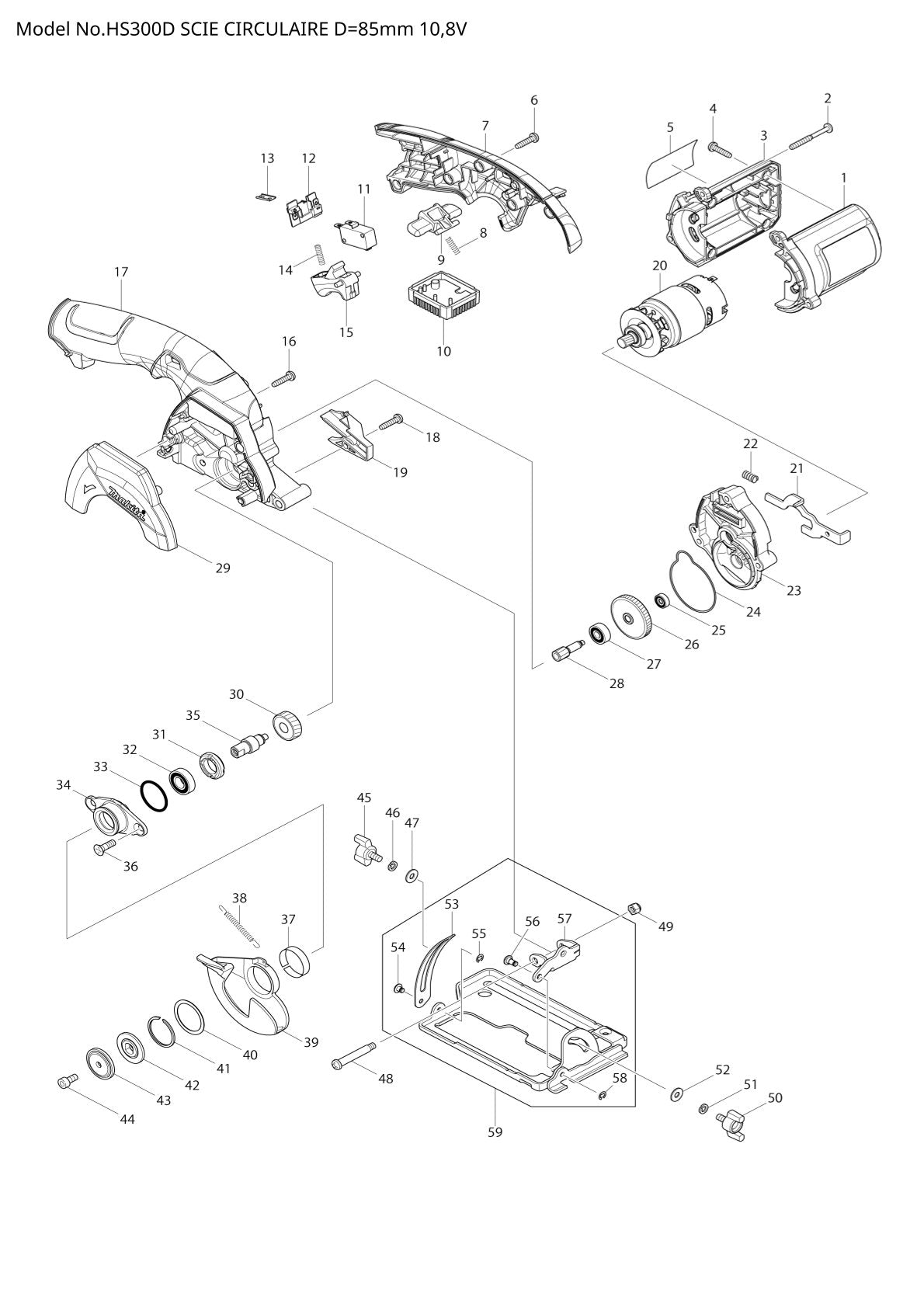 Pièces détachées scie circulaire sans fil Makita HS300D