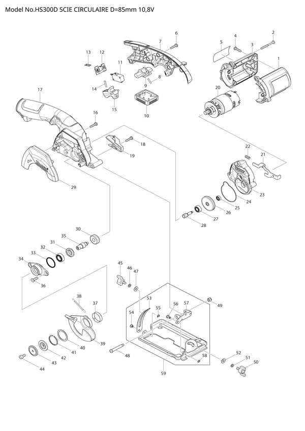 Pièces détachées scie circulaire sans fil Makita HS300D