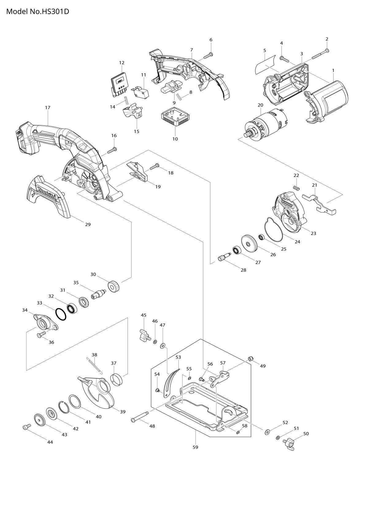 Pièces détachées scie circulaire sans fil Makita HS301D