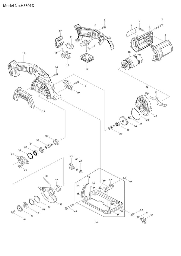 Pièces détachées scie circulaire sans fil Makita HS301D