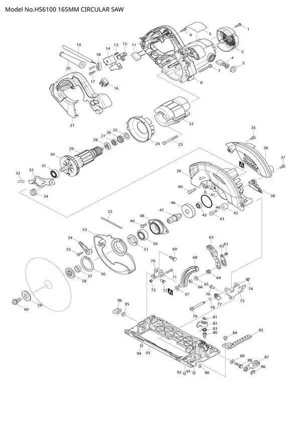 Pièces détachées scie circulaire Makita HS6100
