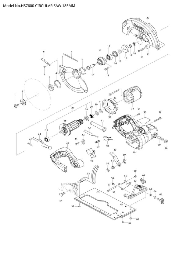 Pièces détachées scie circulaire Makita HS7600