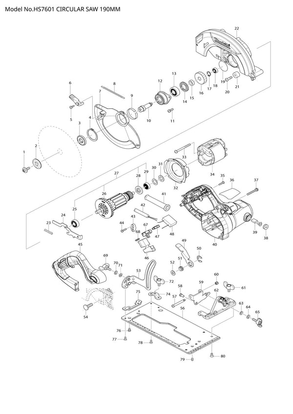 Pièces détachées scie circulaire Makita HS7601