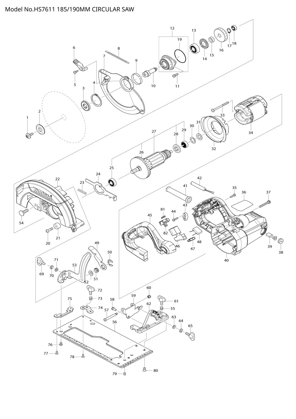 Pièces détachées scie circulaire Makita HS7611