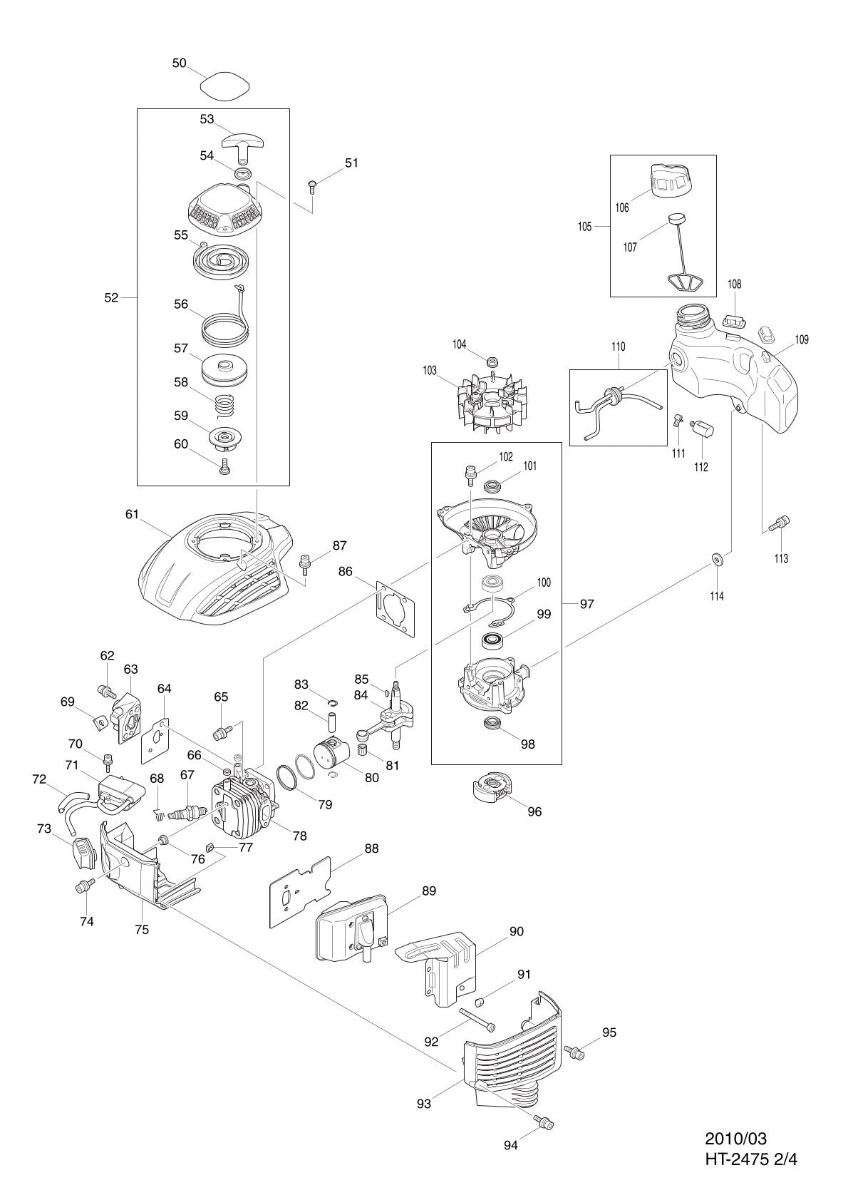 Pièces détachées taille-haie thermique Makita HT-2475