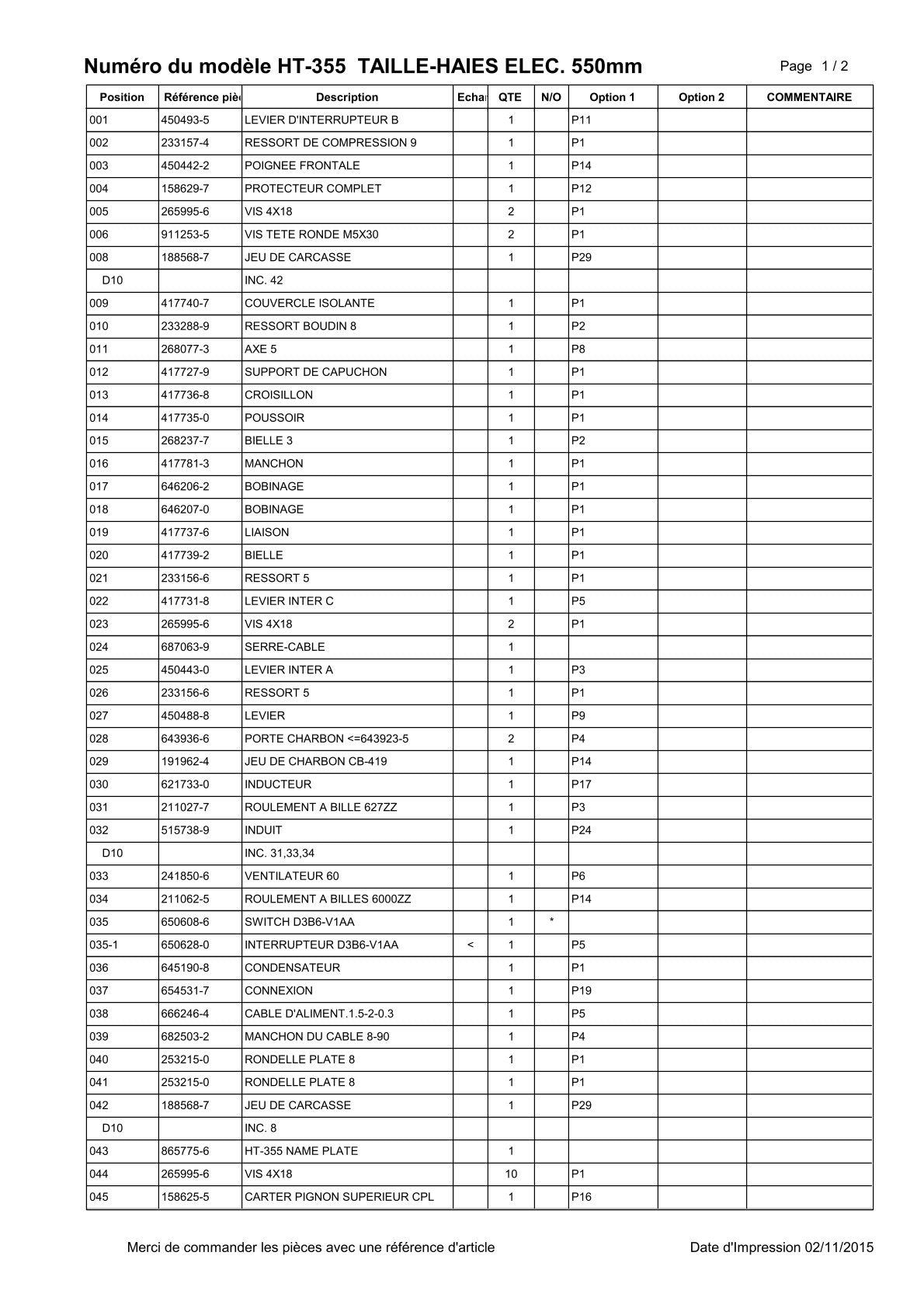 Pièces détachées taille-haie thermique Makita HT-355