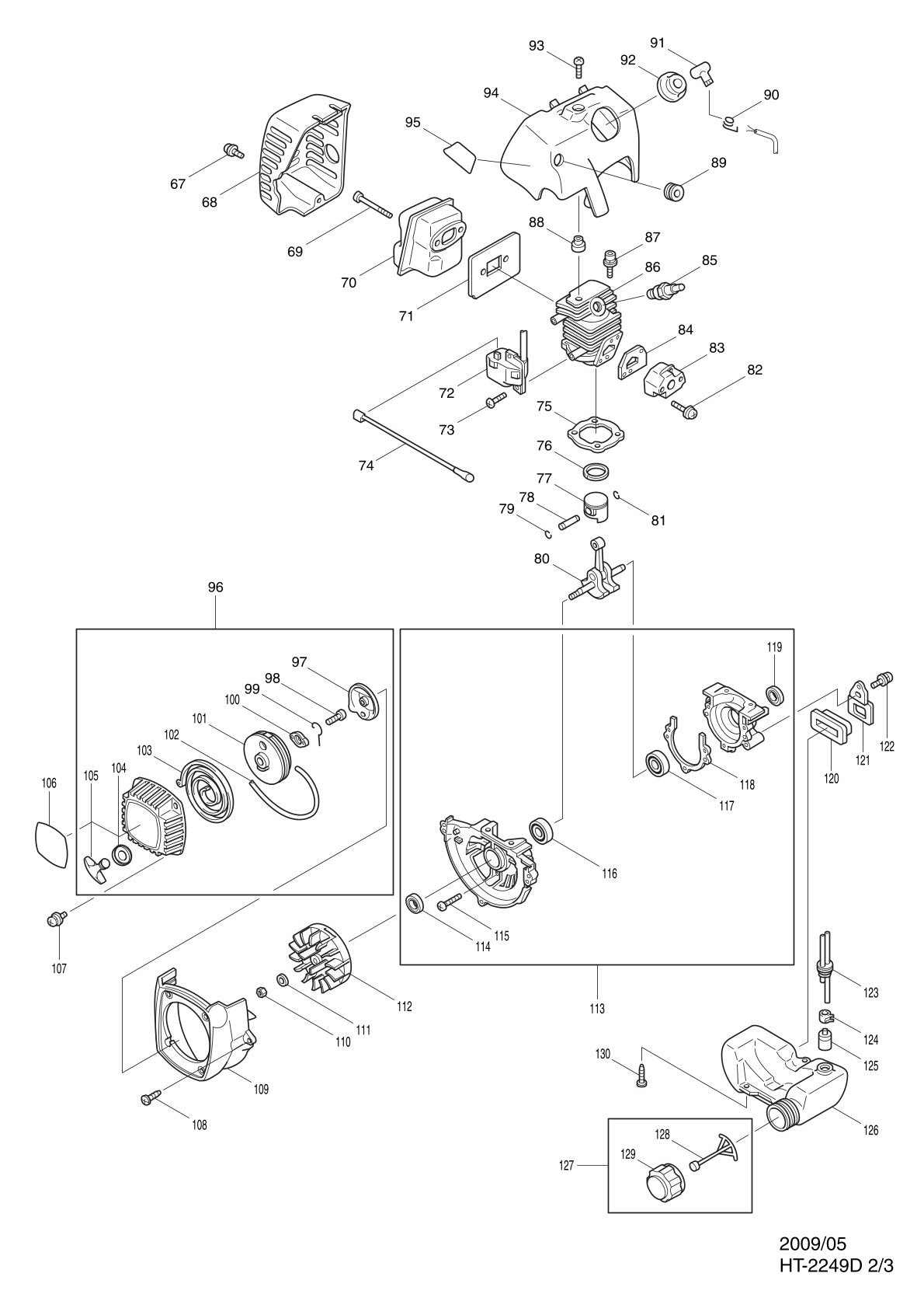 Pièces détachées taille-haie thermique Makita HT2249D