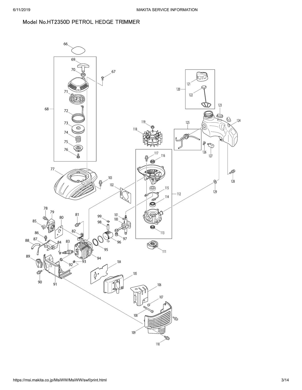Pièces détachées taille-haie thermique Makita HT2350D