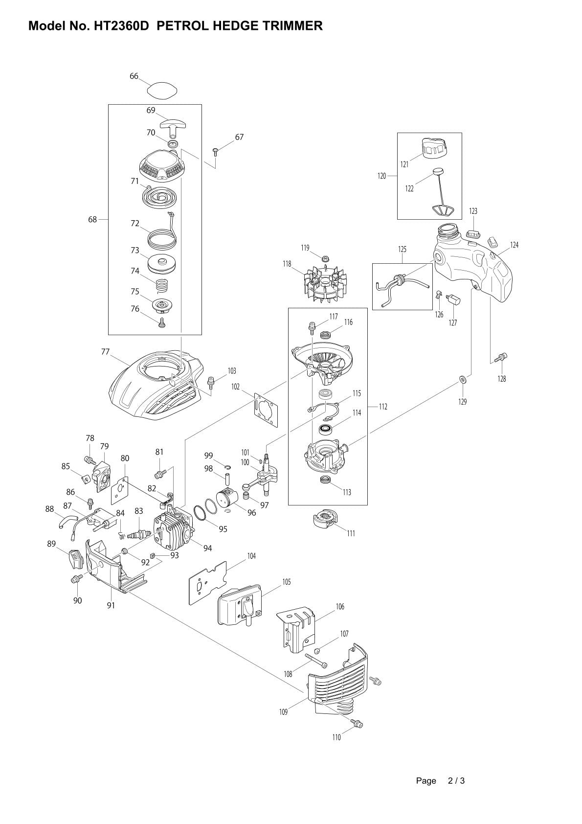 Pièces détachées taille-haie thermique Makita HT2360D