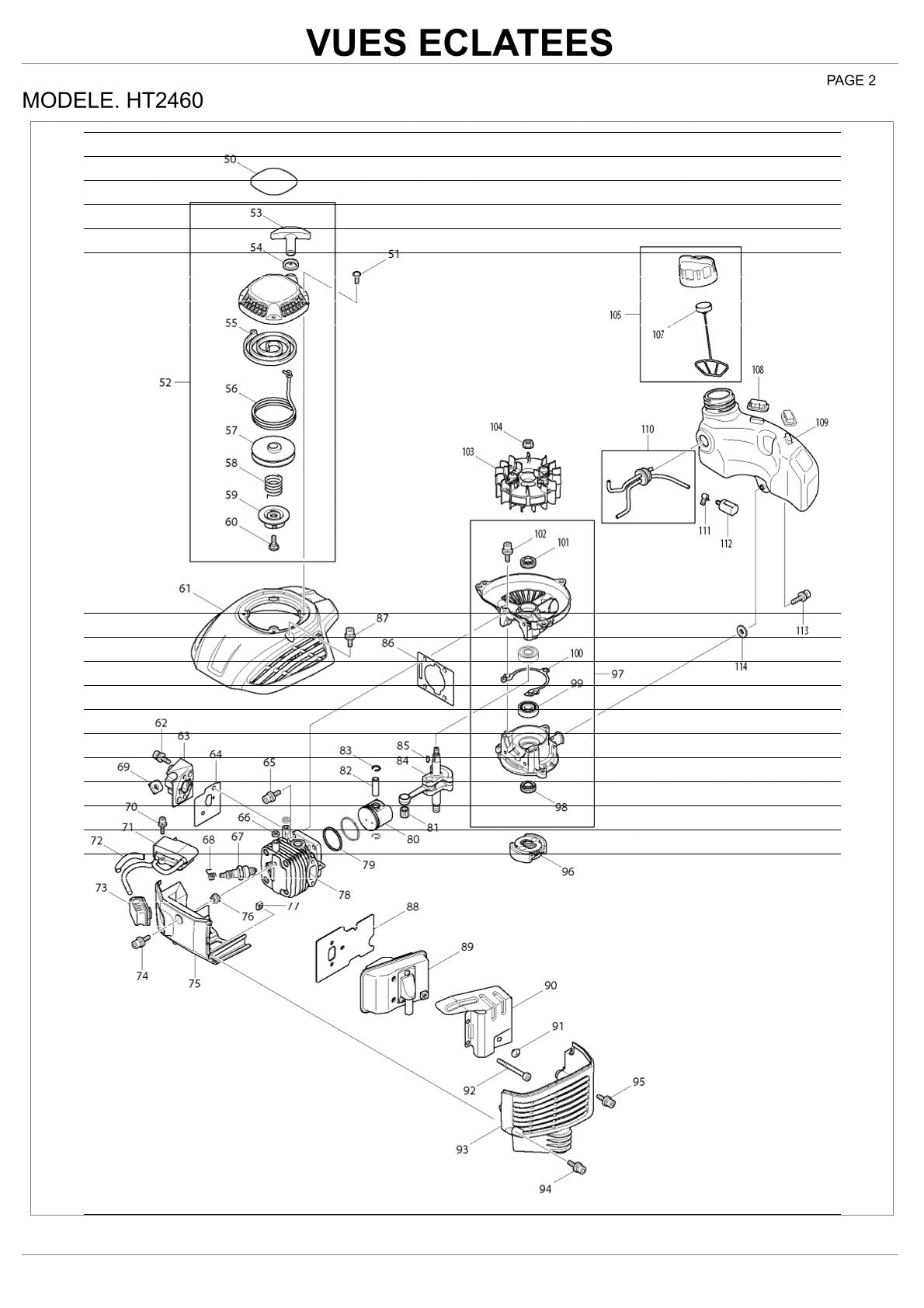 Pièces détachées taille-haie thermique Makita HT2460