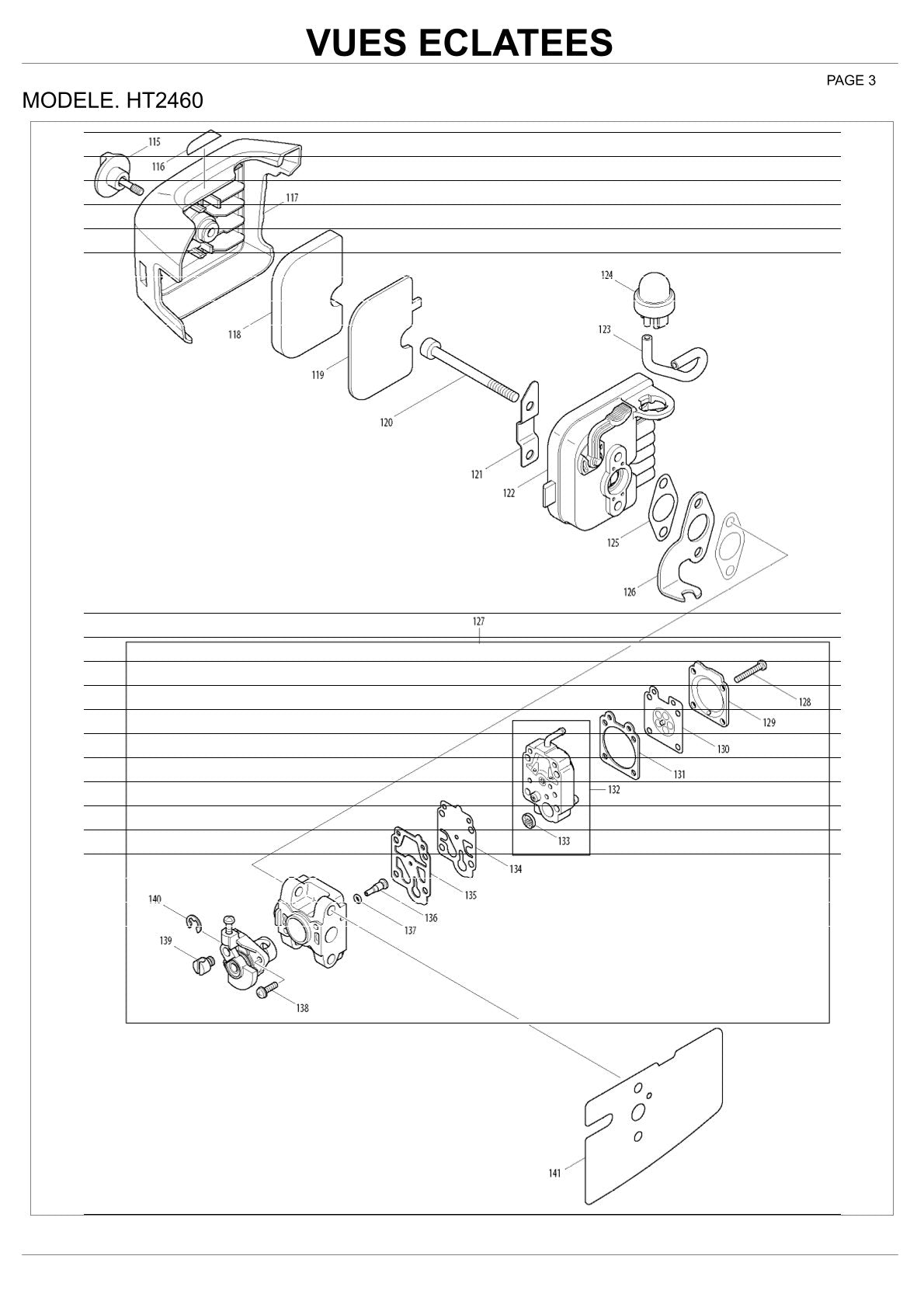 Pièces détachées taille-haie thermique Makita HT2460
