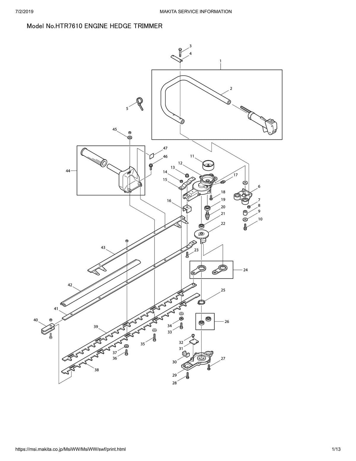 Pièces détachées taille-haie thermique Makita HTR7610