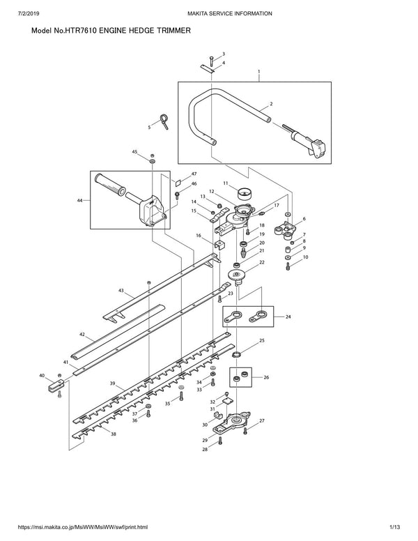 Pièces détachées taille-haie thermique Makita HTR7610