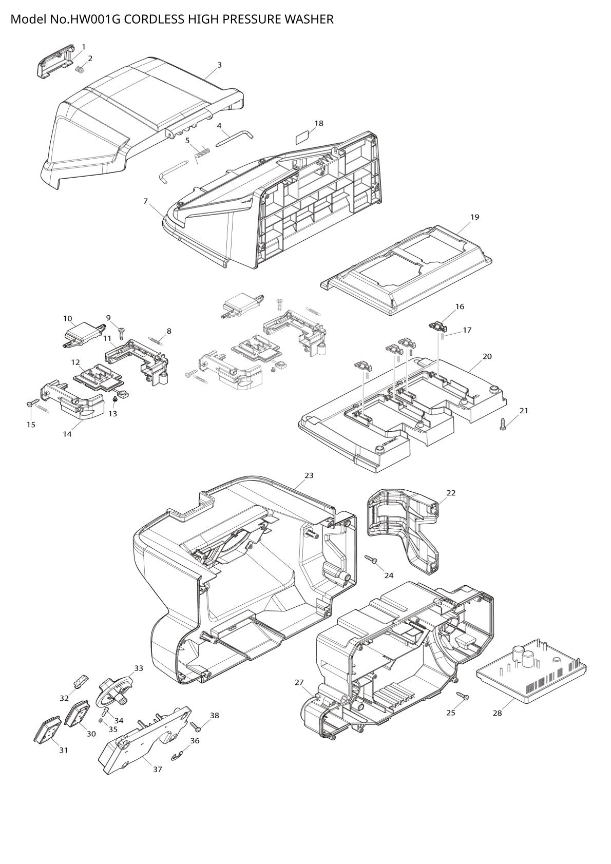 Pièces détachées nettoyeur haute pression sans fil Makita HW001G