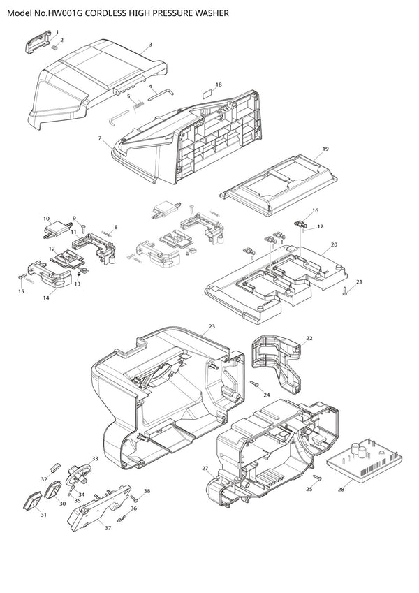 Pièces détachées nettoyeur haute pression sans fil Makita HW001G