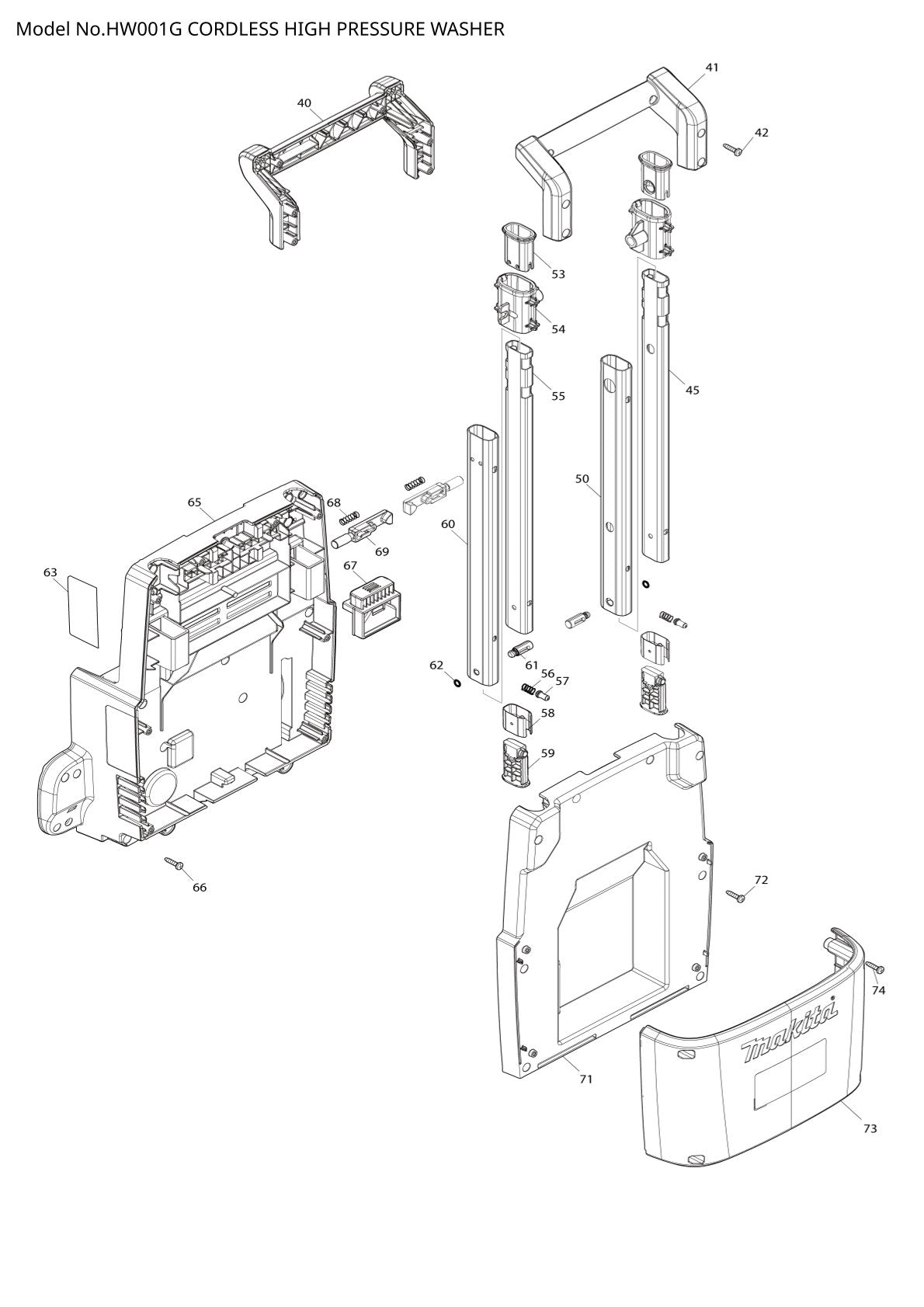 Pièces détachées nettoyeur haute pression sans fil Makita HW001G
