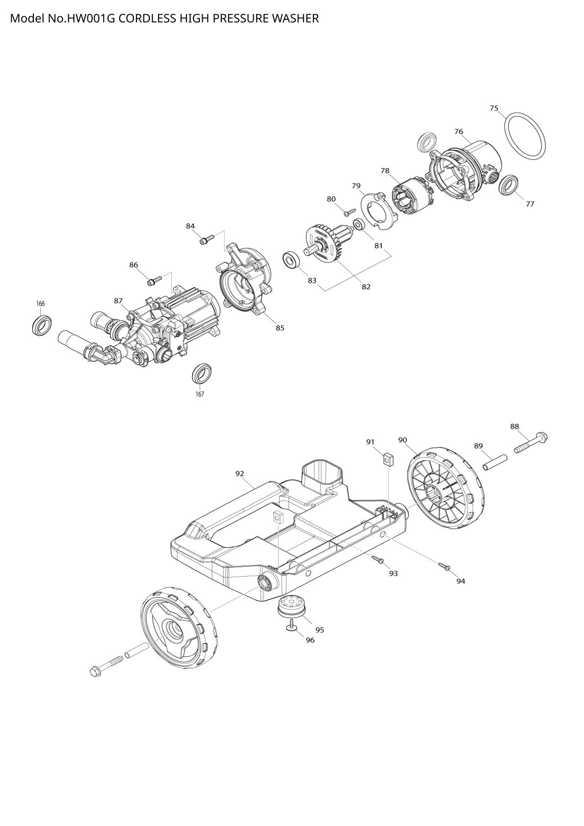 Pièces détachées nettoyeur haute pression sans fil Makita HW001G