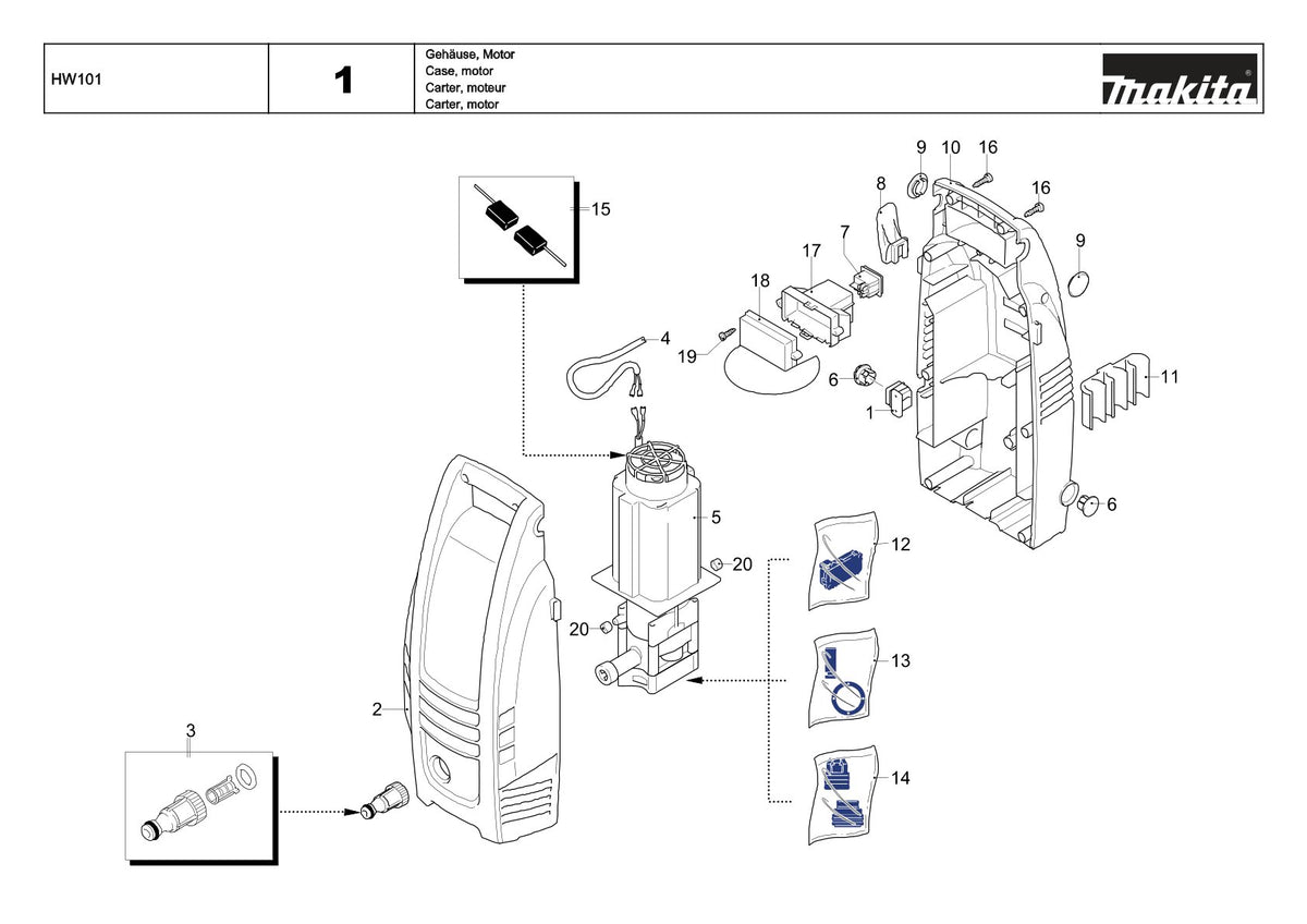 Pièces détachées nettoyeur haute pression Makita HW101