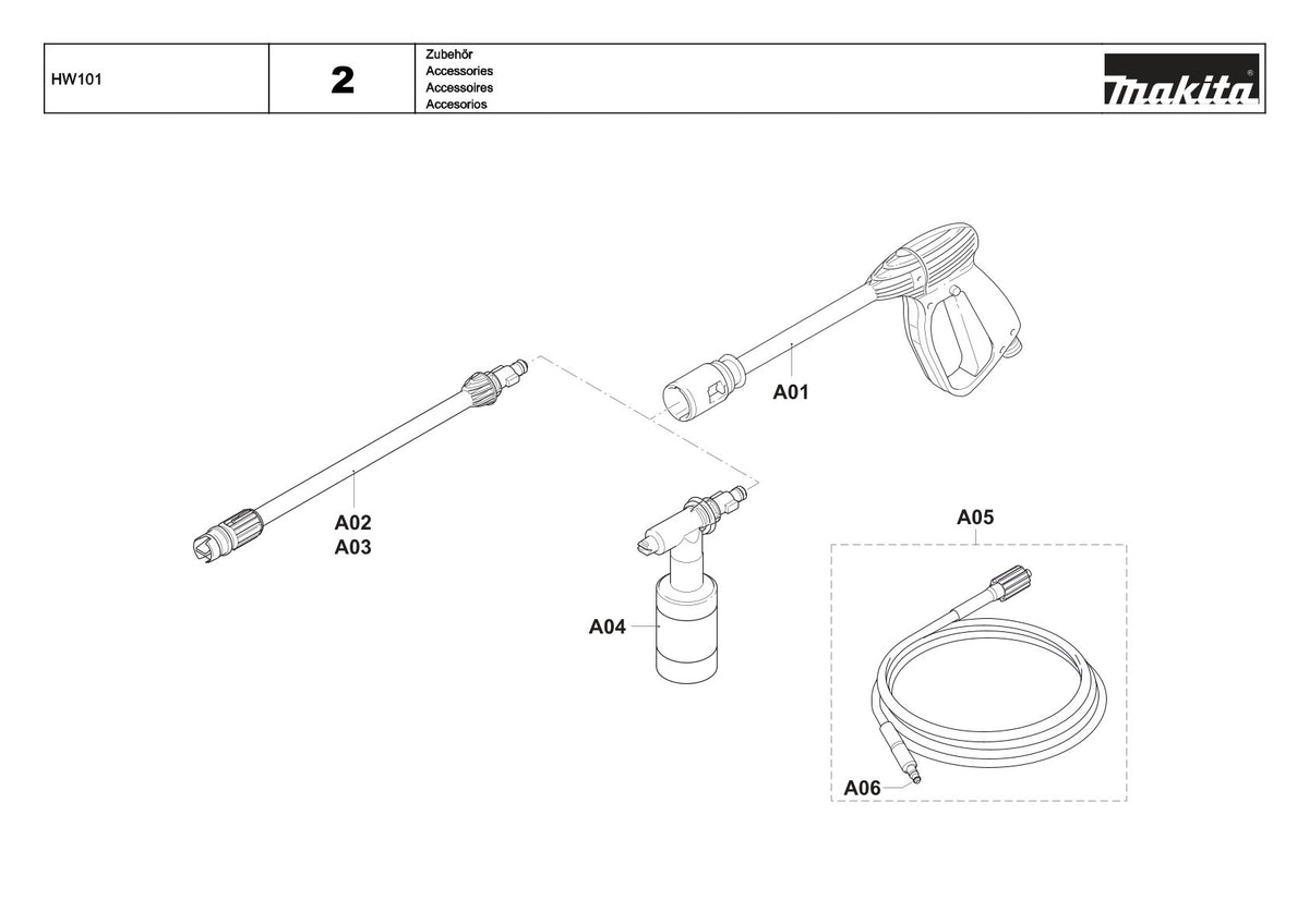 Pièces détachées nettoyeur haute pression Makita HW101