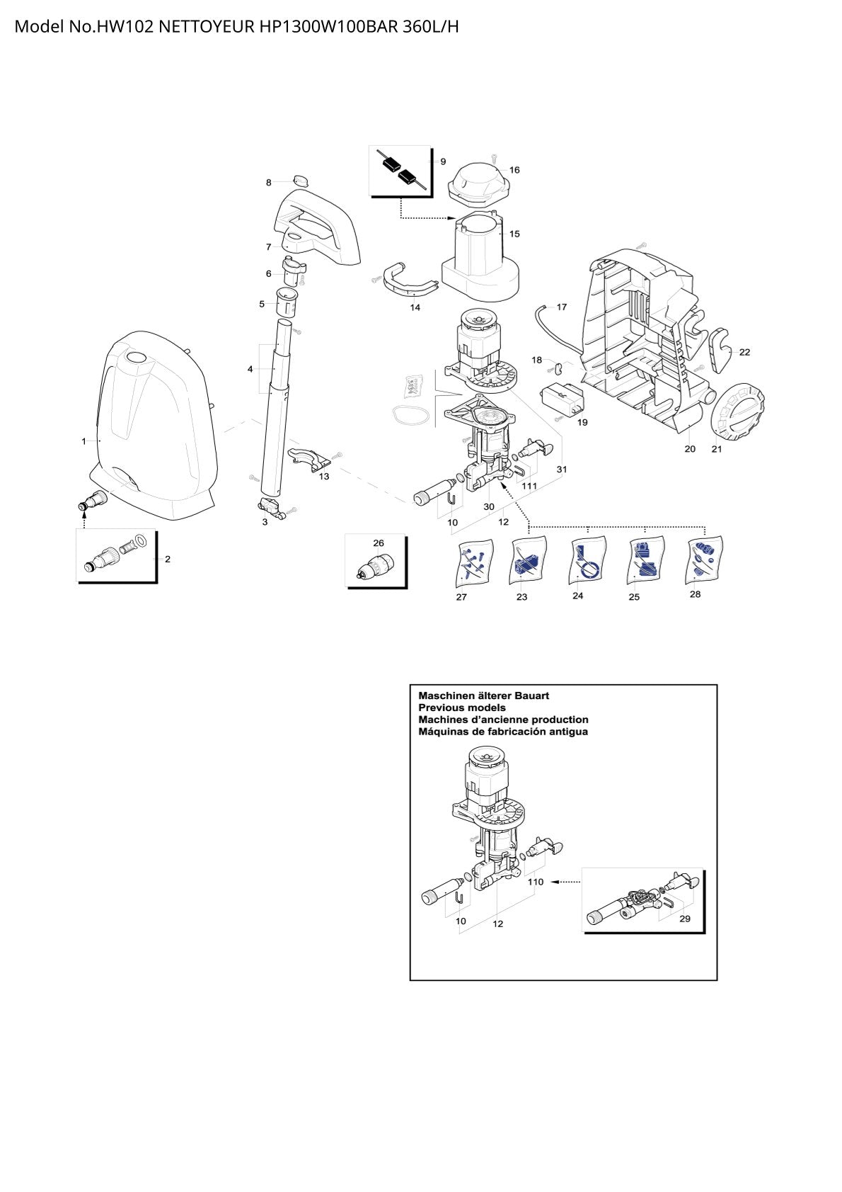 Pièces détachées nettoyeur haute pression Makita HW102