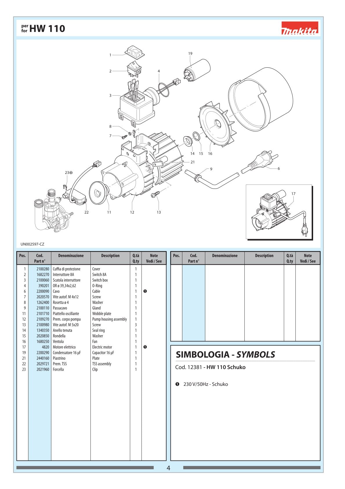 Pièces détachées nettoyeur haute pression Makita HW110