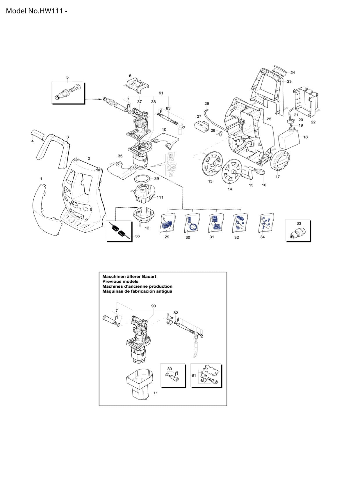 Pièces détachées nettoyeur haute pression Makita HW111