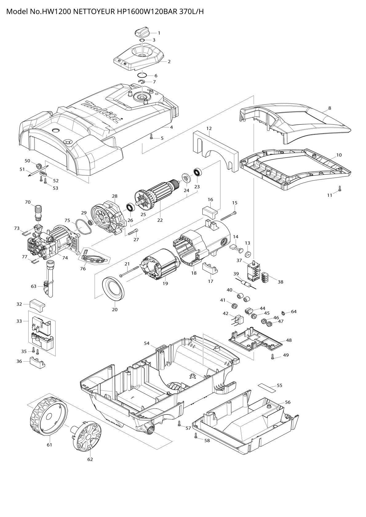 Pièces détachées nettoyeur haute pression Makita HW1200