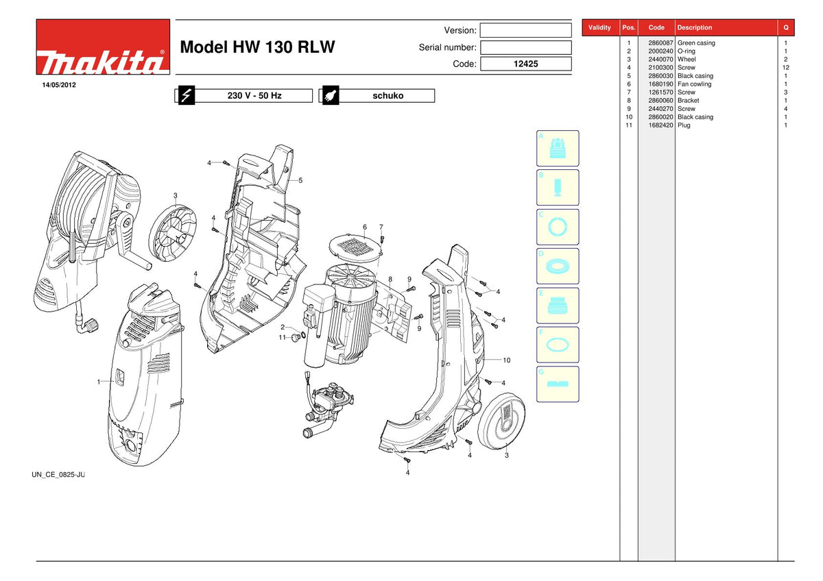 Pièces détachées nettoyeur haute pression Makita HW130