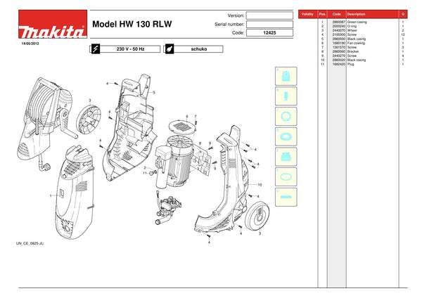 Pièces détachées nettoyeur haute pression Makita HW130