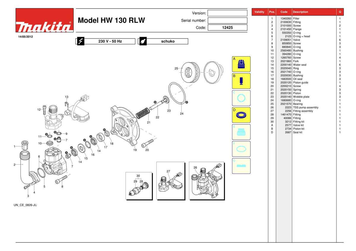 Pièces détachées nettoyeur haute pression Makita HW130
