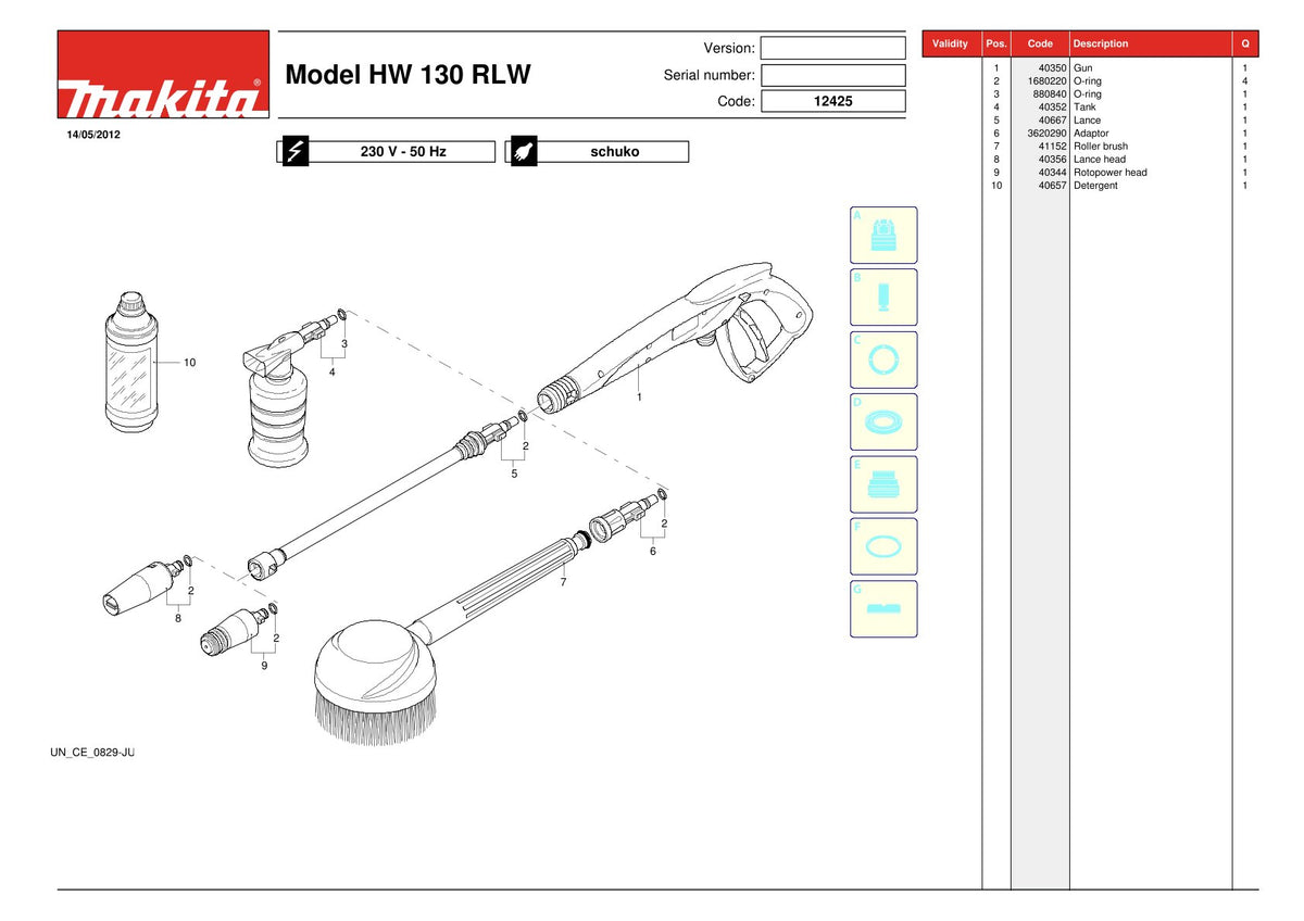 Pièces détachées nettoyeur haute pression Makita HW130